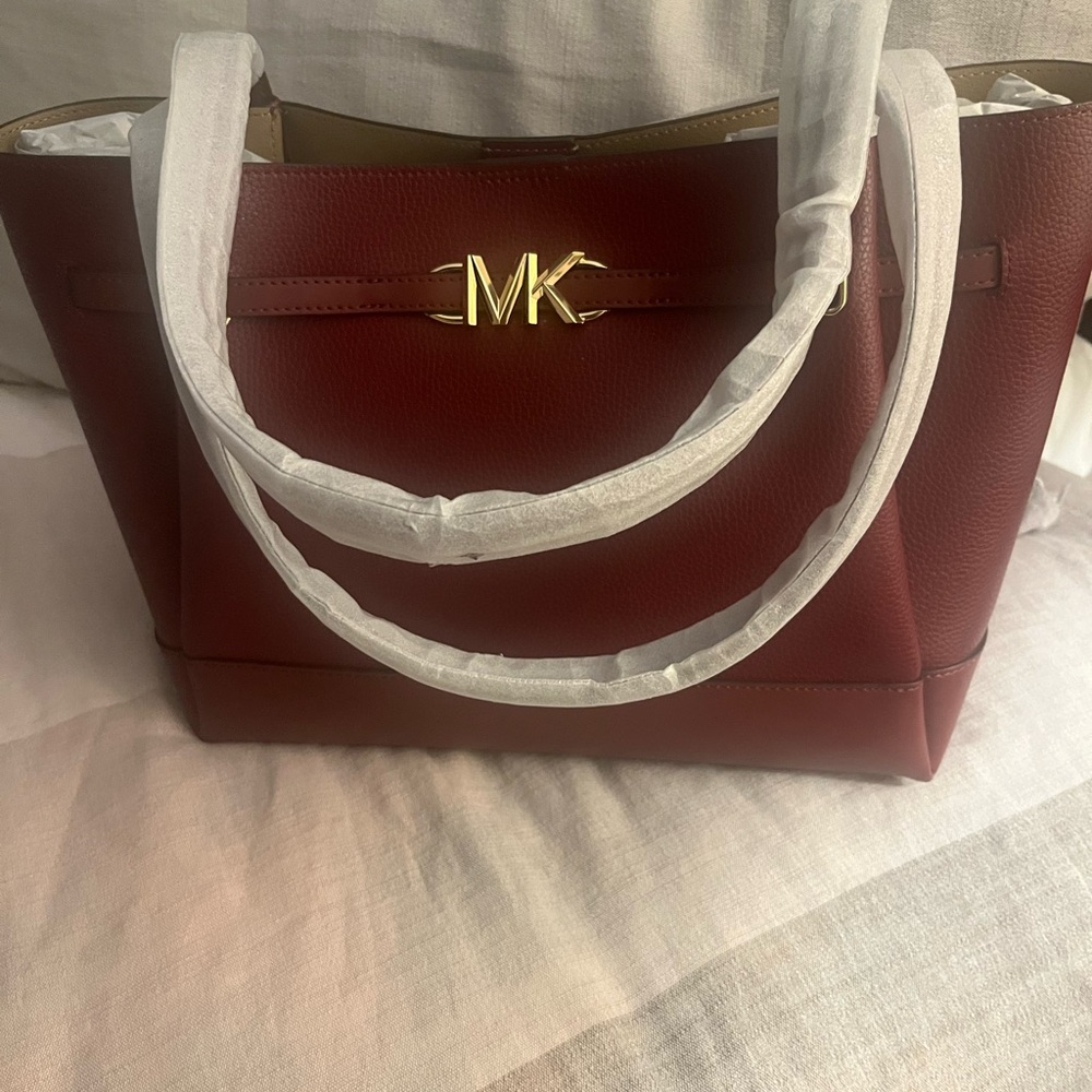 Michael Kors Red Tote with Structured Shape and Gold Hardware